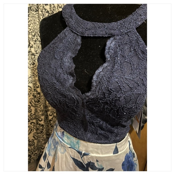 City Studio Navy Floral Two Piece Gown NWT 3 - Picture 6 of 16